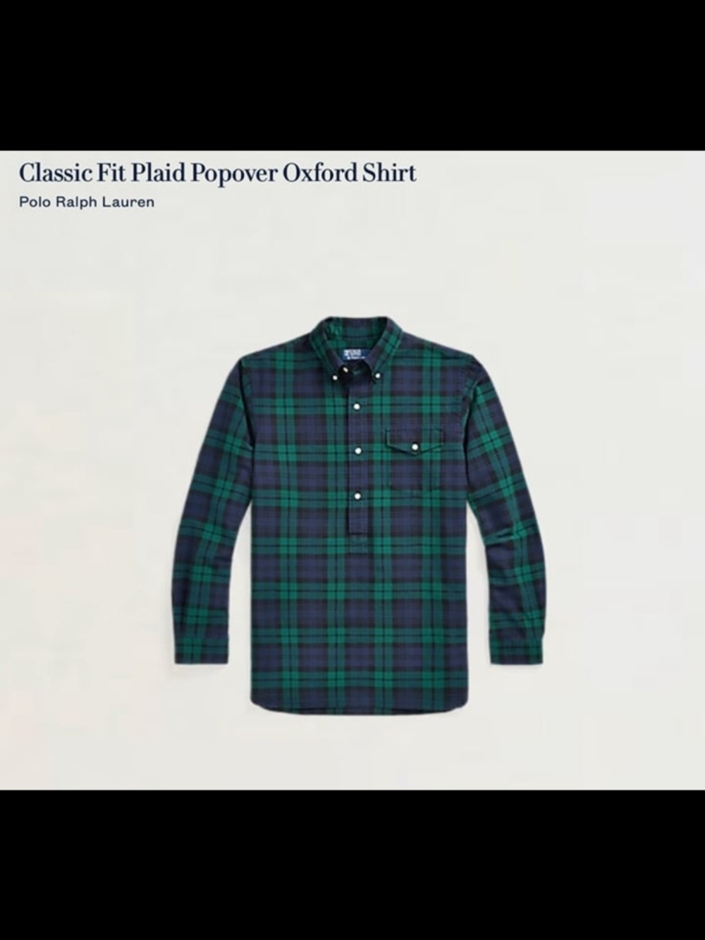 Ralph Lauren Green & Navy Plaid Button-Down Popover Shirt